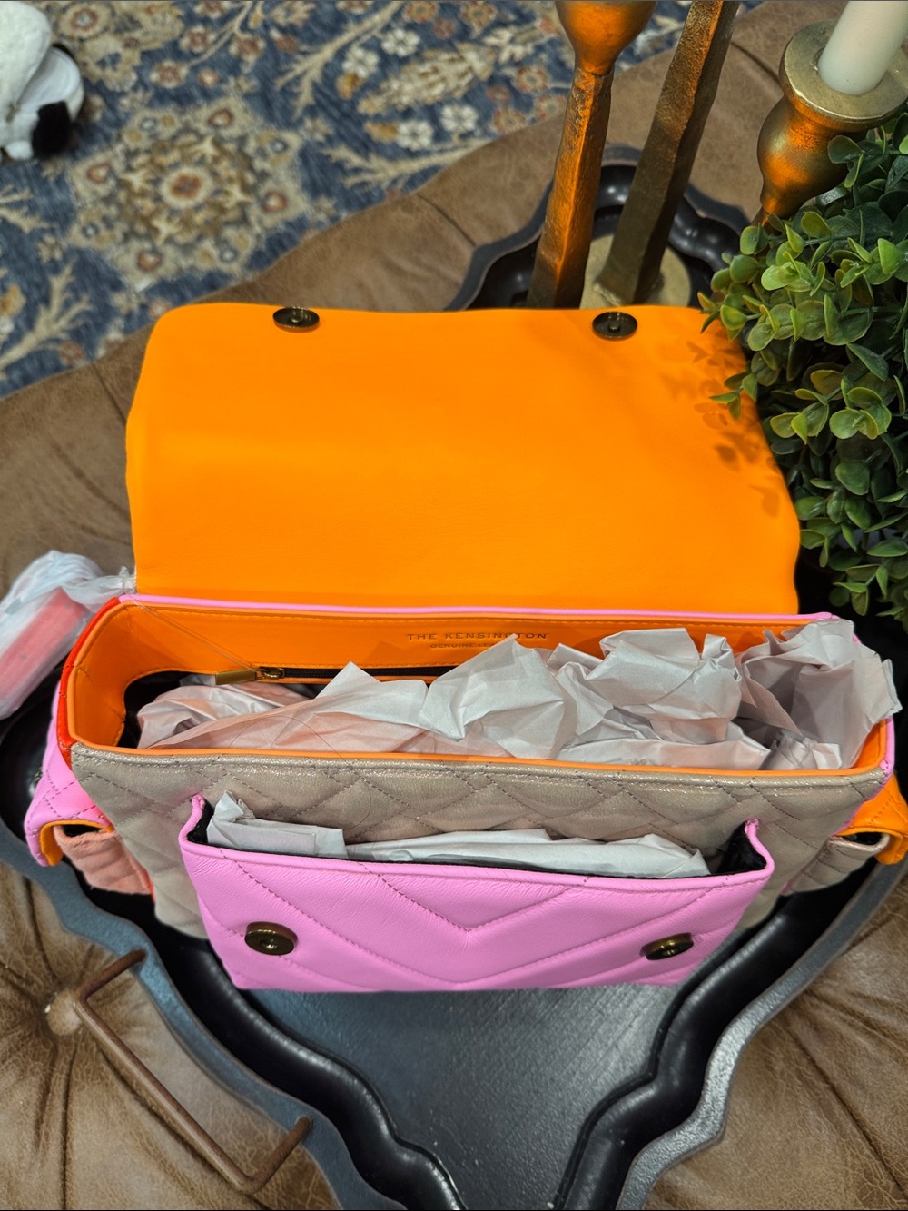 Quilted Colorblock Shoulder Bag in Orange and Pinks - Picture 5 of 9
